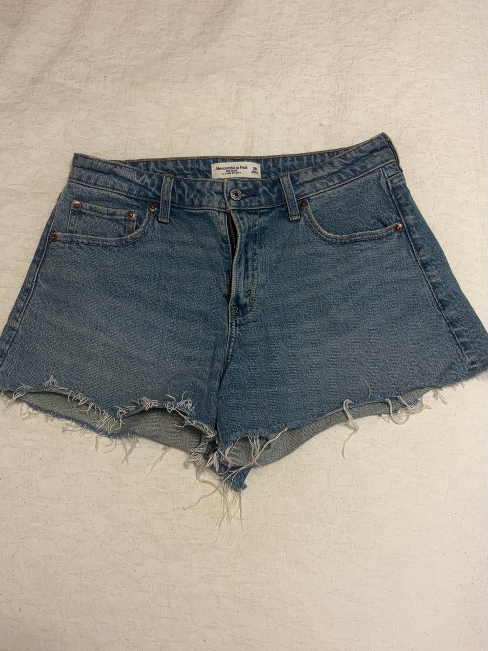 Abercrombie & Fitch Blue Frayed Hem Denim Shorts